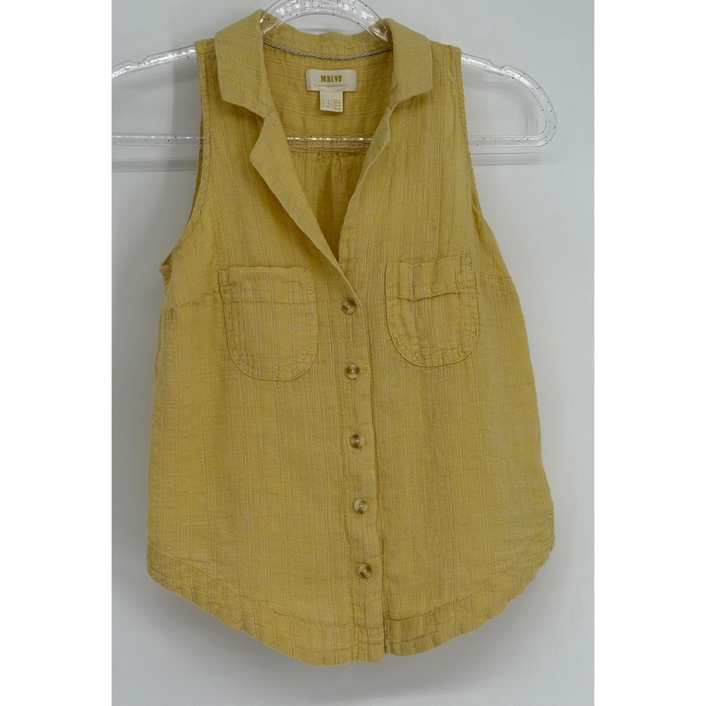 Maeve Anthropologie Yellow Textured Dobby Stripe Sleeveless Button Down Top Sz 0